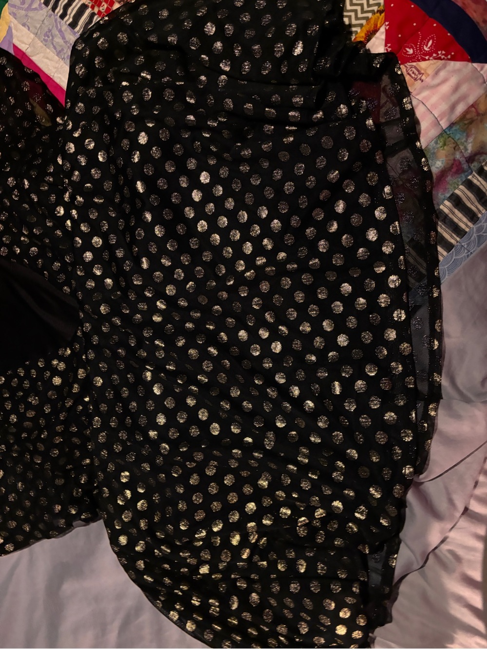 Black Dress with Gold Polka Dots - Elegant A-Line Women's Dress